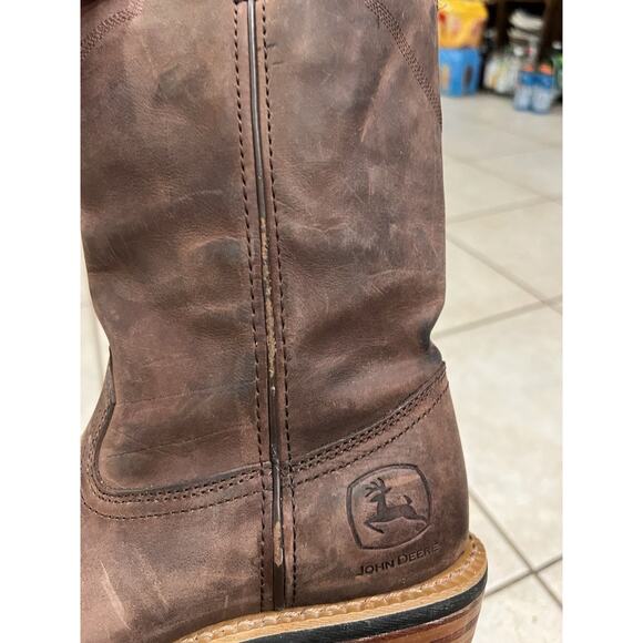 John Deere Men’s Brown Leather Cowboy Boots Oil Resistant Sz 7.5 As Is Western main image 5